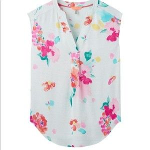 Joules Womens Jae Green Floral Print Split Neck Sleeveless Shell Top Sz 2